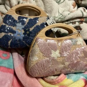 Floral Sequin Handbag Set - Blue and Pink